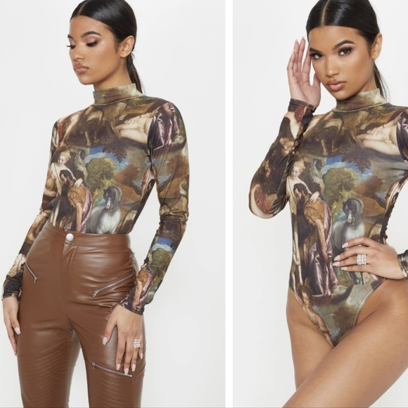 PrettyLittleThing Tops - 🆕️PRETTYLITTLETHING Renaissance Print Bodysuit - Size 4 - Like New